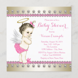 Baby-Einladung zum rosa-goldenen Engel-Themen-Baby Einladung