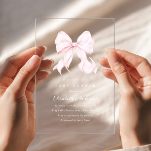 Baby-Einladung zur Babyparty mit rosa Schleife Acryleinladungen