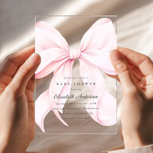 Baby-Einladung zur Babyparty mit rosa Schleife Acryleinladungen