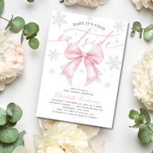 Baby-Einladung zur Babyparty mit rosa Schleife „Es