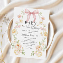 Baby-Einladung zur Babyparty mit rosa Schleife und