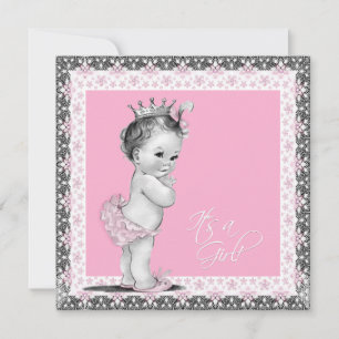 Baby-Einweihung für Mädchen in Rosa und Grau Einladung