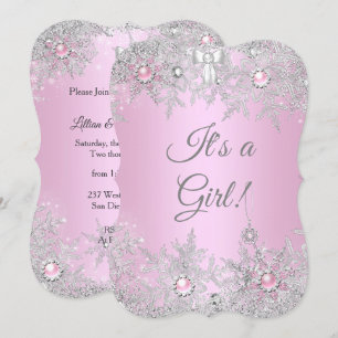 Baby-Einweihung Mädchen Rosa Winter WonderLand Einladung