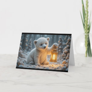 Baby-Eisbär mit Laterne Magischer Winter Karte