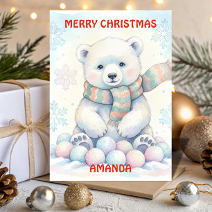 Baby Eisbär Wunderland Kinder Weihnachtskarte Feiertagskarte