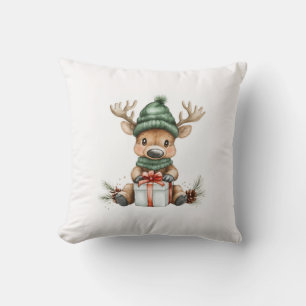 Baby Elche in Weihnachtsmannmütze mit Geschenk Win Kissen