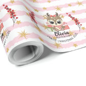 Baby Elche Rosa Glitzer Stripe Babys 1. Weihnachts Geschenkpapier (Rolleneckpunkt)