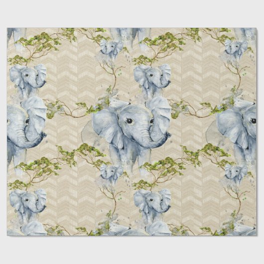 Baby-Elefant-Afrika-Savanne-wilde Tiere grau Geschenkpapier (Flach)