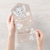 Baby Elefant Aquarell Babydusche All In One Einladung (Abreißen)