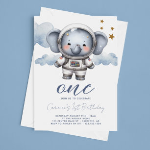 Baby-Elefant-Astronaut 1. Geburtstag Einladung