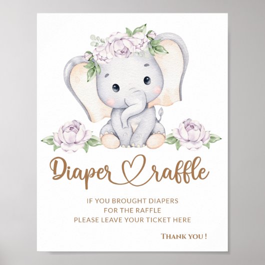 Baby Elefant Baby Dusche Windel Tombola Poster (Vorne)
