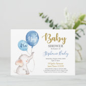 Baby Elefant Baby Shower Junge Einladung (Stehend Vorderseite)