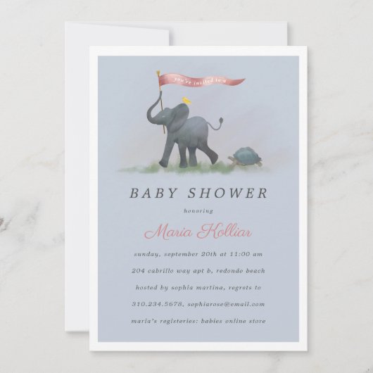 Baby Elefant Babydusche Einladung (Vorderseite)