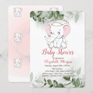 Baby Elefant, Eukalyptus-Grün Babyparty Einladung