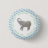 Baby-Elefant Hellblauer Geburtstag Button (Vorderseite)
