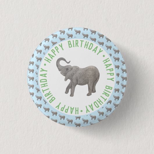 Baby-Elefant Hellblauer Geburtstag Button (Vorderseite)