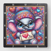 Baby Elefant Ich liebe dich Quadratische Wanduhr (Vorderseite)