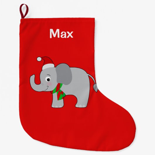 Baby-Elefant in der Weihnachtsmannmütze und im Großer Weihnachtsstrumpf (Vorderseite)