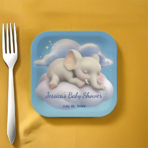 Baby Elefant in der Wolkendusche Pappteller