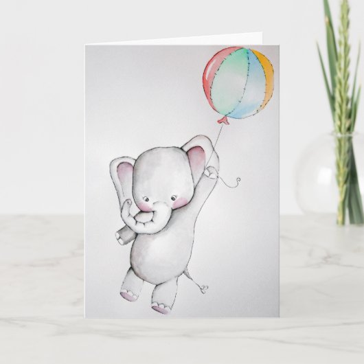 Baby-Elefant mit Ballon-Gruß-Karte Karte (Vorderseite)