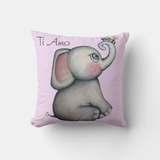 Baby-Elefant mit Bienen-Rosa-Kissen Kissen (Vorderseite)