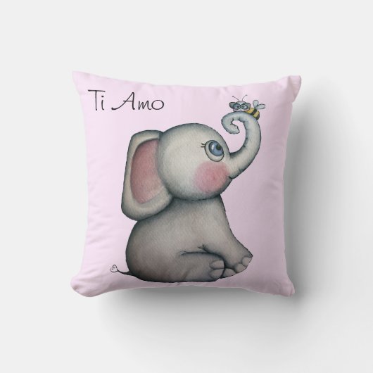 Baby-Elefant mit Bienen-Rosa-Wurfs-Kissen Kissen (Vorderseite)