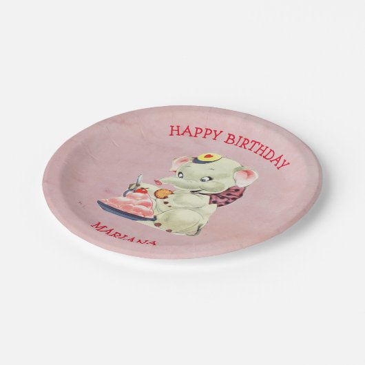 Baby Elefant mit Bow Pappteller (Schrägansicht)