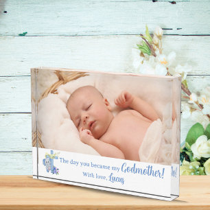 Baby-Elefant mit Kreuz und Taufe-Taube Fotoblock