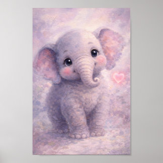 Baby-Elefant Rosa Herz Pastell-Feinmalerei in Öl Poster