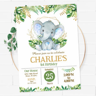 Baby Elefant Safari Dschungel Party 1. Geburtstag Einladung