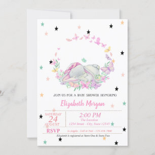 Baby Elefant, Schmetterlinge, Sterne Baby Shower Einladung