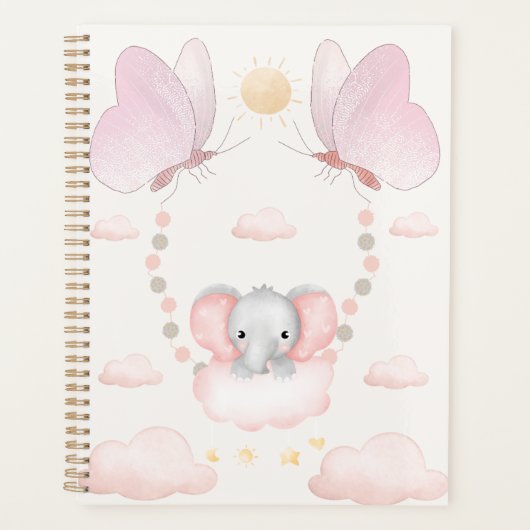Baby Elefant & Schmetterlinge – Träumerischer Past Planer (Vorderseite)