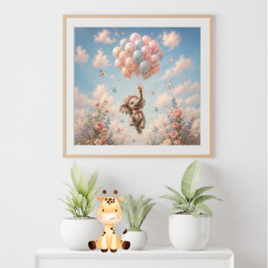 Baby-Elefant schwebende Ballons Poster