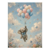 Baby-Elefant schwebt mit Luftballons Poster (Vorderseite)