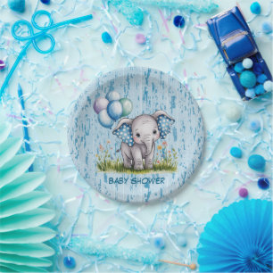 Baby Elefant und Wildflower Boy Baby Shower Pappteller