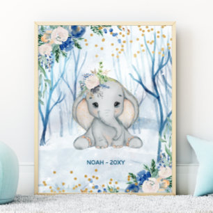 Baby-Elefant Winterlandschaft - Kinderzimmer Poster