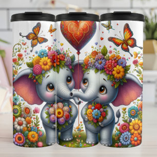 Baby-Elefanten-Blumen-Herzballon Thermosbecher