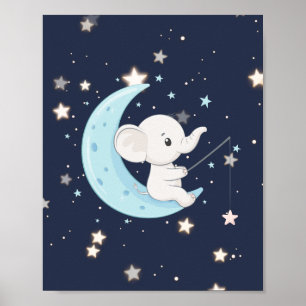 Baby-Elefanten-Fisch-nach-Sternen-Plakat Poster