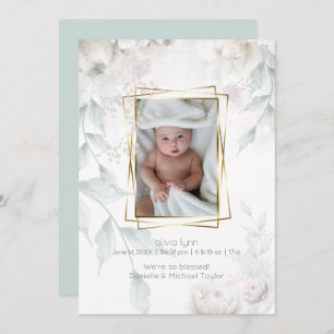 Baby Elegant Alabaster White Peonies Einladung