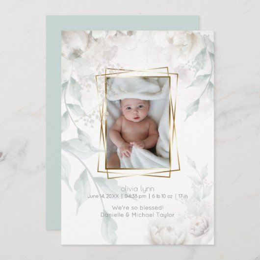 Baby | Elegant Alabaster White Peonies Einladung (Vorne/Hinten)