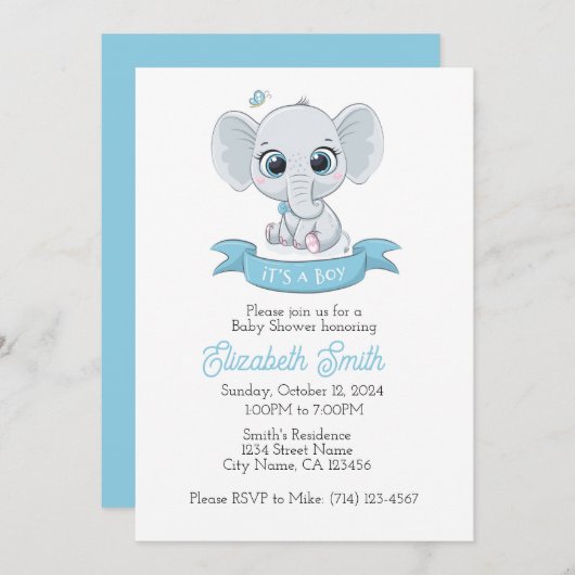 Baby Elelphant Baby Shower Einladung Vorlage, (Vorne/Hinten)