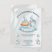 Baby Elephant 1. Geburtstag Einladung (Vorne/Hinten)