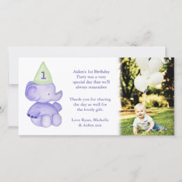 Baby Elephant 1. Geburtstag Vielen Dank Foto-Karte Dankeskarte