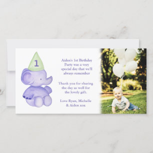 Baby Elephant 1. Geburtstag Vielen Dank Foto-Karte Dankeskarte