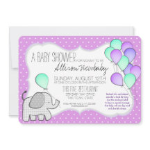 Baby Elephant and Balloons Magenta Baby Shower