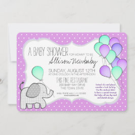 Baby Elephant and Balloons Magenta Baby Shower Einladung