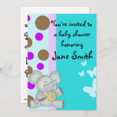 Baby Elephant and Butterflies Dusche Einladung (Vorne/Hinten)