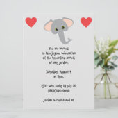 Baby Elephant and Hearts Gray Baby Shower Einladung (Stehend Vorderseite)