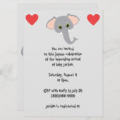 Baby Elephant and Hearts Gray Baby Shower Einladung (Vorne/Hinten)