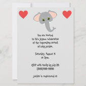 Baby Elephant and Hearts Gray Baby Shower Einladung (Vorderseite)